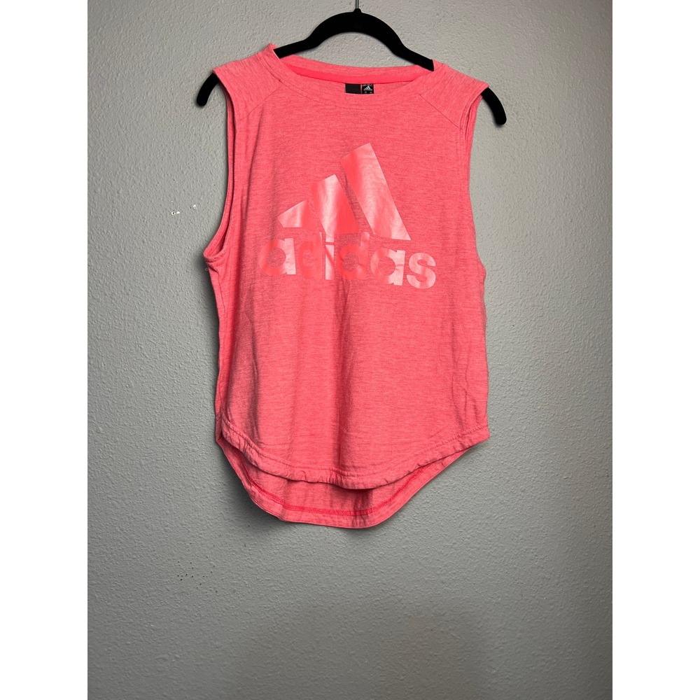 Vtg Retro Adidas Womens Heathered Pink Logo Muscle Tank Top XS Athleisure Sporty